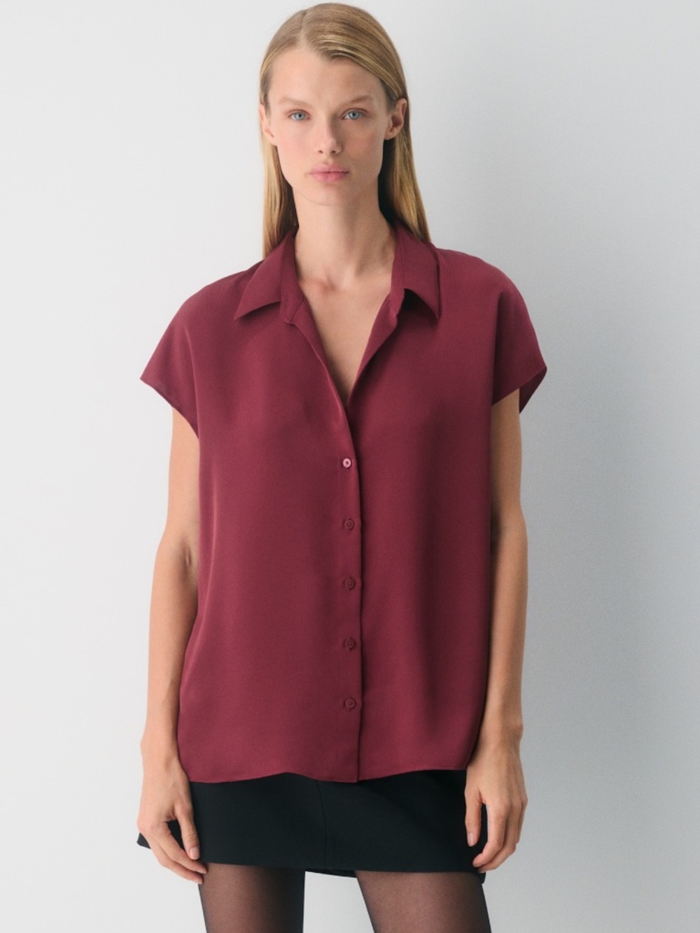 Babaton Aritzia Parkway Satin Shirt in Cordovan
